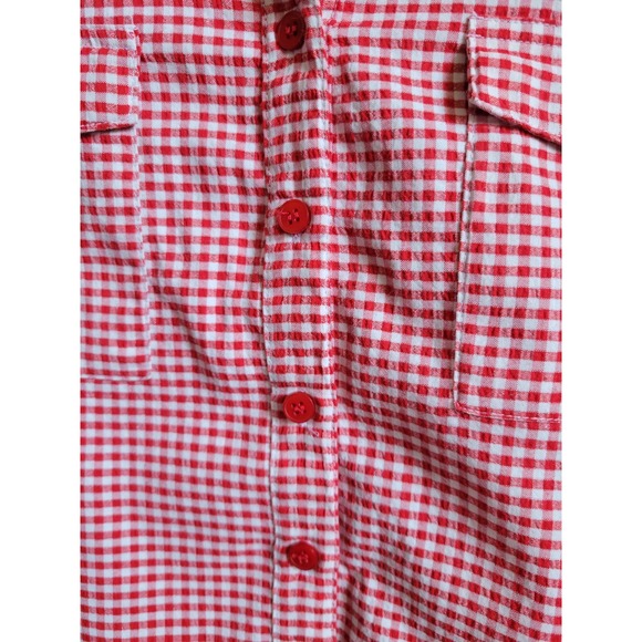 Emily Daniels Red & White Checker Button Shirt Collared Top Button Sleeve Sz XL - Picture 4 of 12